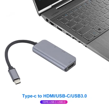 3 in 1 USB 3.1 HUB Converter Alumīnija Sakausējuma HDMI 87W Tipa C USB3.0 Adapteri