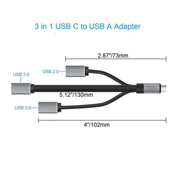 3 in 1 USB Type-C, USB Adapteris, Hub 3-Port USB C OTG HUB 2xUSB 2.0 + 1xUSB 3.0 MacBook Pro, Google Pikseļu, Galaxy S8