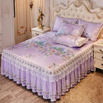 3 komplekti gultas-vāciņš ledus zīda krāsa mazgāšanas trīs princese gulta var atdzist mat tīrtoņa krāsu mašīna, gultas segt vasaras gaisa kondicionēšana