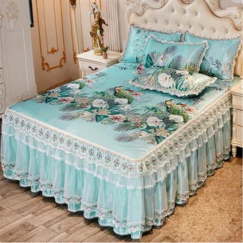3 komplekti gultas-vāciņš ledus zīda krāsa mazgāšanas trīs princese gulta var atdzist mat tīrtoņa krāsu mašīna, gultas segt vasaras gaisa kondicionēšana