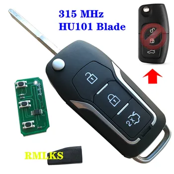 3 Pogu Modificētu Flip Locīšanas Tālvadības auto Atslēgu Piekariņu Ford mondeo Uzmanību Fiesta 315MHz 433MHz 4D60 4D63 ID83 Chip