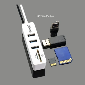3 Portu USB 2.0 Hub Sadalītāja Combo Micro USB Savienotājs OTG Kabelis, atmiņas karte SD/TF Card Reader E65E
