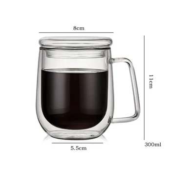 300ml Augstas Borsilikāta Izolācijas Double Stiklojums, Stikla Modes karstumizturīga Tējas Tases Kafijas, Piena Dzēriena Tasi