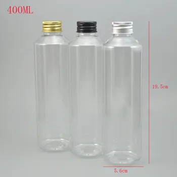 (30pcs)400 ml skaidrs, plastmasas pudeles ar bronzas alumīnija vāciņu 400cc dzintara PET kosmētikas šķidro ziepju konteiners Šampūna pudeli vāki