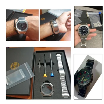 316L Nerūsējošā Tērauda Watchband Par Casio G Shock GA2100 Skatīties Joslas Siksna GA-2100 GA-2100-1A Bezel Lietā Metāla drošības Jostas Frame w Rīki