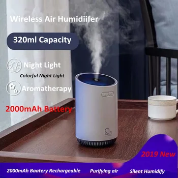 320ML Bezvadu Gaisa gaisa mitrinātāju Ar 2000mAh Akumulators Atdzist Migla Elektriskā Ultraskaņas Ēterisko Eļļu Izkliedētāji Aromterapijas Izkliedētājs