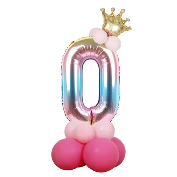 32inch Slīpums Varavīksnes Numuru Baloni Princese Zelta Kronis Bērnu Duša Puse Baloni daudz laimes Dzimšanas dienā Apdare Bērniem Globos