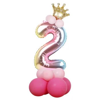 32inch Slīpums Varavīksnes Numuru Baloni Princese Zelta Kronis Bērnu Duša Puse Baloni daudz laimes Dzimšanas dienā Apdare Bērniem Globos