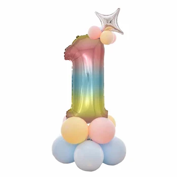 32inch Varavīksnes Folija Numuru Baloni Komplekts Bērniem, Dzimšanas dienu Apdares Kārta Macaron Lateksa Balonu Sudraba Zvaigzne, Folija Baloon Bērnu Duša