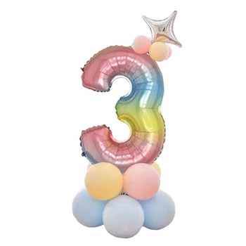 32inch Varavīksnes Folija Numuru Baloni Komplekts Bērniem, Dzimšanas dienu Apdares Kārta Macaron Lateksa Balonu Sudraba Zvaigzne, Folija Baloon Bērnu Duša