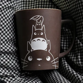 350/520ml Karikatūra Totoro Liela Jauda, Keramikas Ūdens Kauss Ar Vāku Un Karoti Matētas Keramikas Krūze Biroja Kafijas Tasi