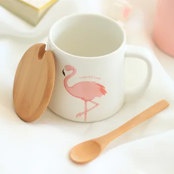 350ml Cute Rozā Flamingo Keramikas Kafijas Krūze ar Vāku un Karoti Kafijas Piens, Tēja, Ūdens Krūzes Radošas Dāvanas