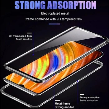 360 Magnētisko Adsorbcijas Metāla Gadījumā Xiaomi Redmi Piezīme 10 9 9.A 9.C 9S 8 8T 8.A 7 K20 9T Poco Pro X3 NFC Double-Sided Stikla Vāks