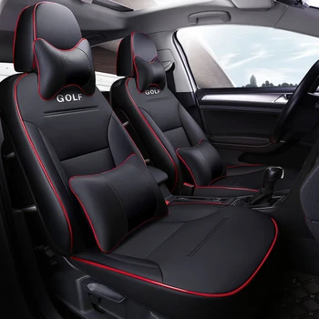360 visiem apkārtējiem Pielāgot Automašīnas sēdekļa vāku augstas kvalitātes ādas automašīnu sēdekļu aizsargs golf 4 5 6 sarkanu melna