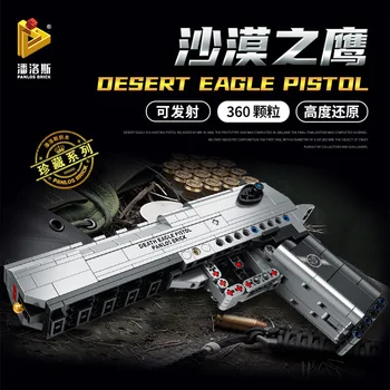 360pcs Desert Eagle Pistole Launchable Bloki Bullet 3D Modelis DIY Maziem Celtniecības Bloki Zēni Dāvanu Izglītojošas Rotaļlietas Bērniem