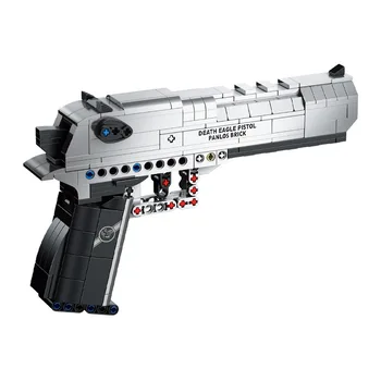 360pcs Desert Eagle Pistole Launchable Bloki Bullet 3D Modelis DIY Maziem Celtniecības Bloki Zēni Dāvanu Izglītojošas Rotaļlietas Bērniem