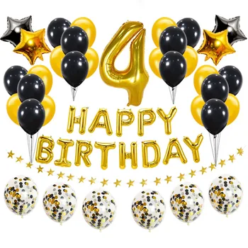 37pcs Rose Gold Skaits 4 Folija Baloni Komplekts 4. Dzimšanas dienas svinības Rotājumi, Zēns, Meitene 4 Gadus Vecs, Happy Birthday Dekoru, Rozā, Zilā