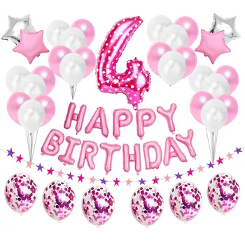 37pcs Rose Gold Skaits 4 Folija Baloni Komplekts 4. Dzimšanas dienas svinības Rotājumi, Zēns, Meitene 4 Gadus Vecs, Happy Birthday Dekoru, Rozā, Zilā