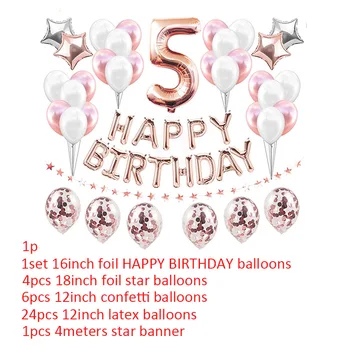 37pcs Skaits 5 Folija Baloni, 5 Gadi Happy Birthday Puse Rotājumi 5. Piektā Meitene, Zēns, es Esmu Piecus Piegādes Jubilejas