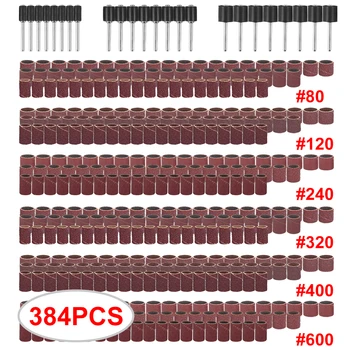 384PCS Slīpēšana Bungas Smiltis 80-600 Slīpēšana Joslas Dremel Piedurknēm Elektriskā Mini Slīpmašīna Slīpēšana Štances elektroinstrumenti