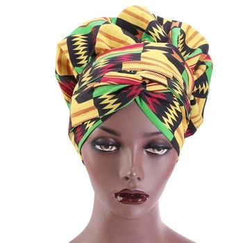 38cm Āfrikas Matu Caps Drukāt Satīna Pārsega Garo Lenti Aptīt Dubultā Slāņa Headwrap Modelis Sievietēm Segtu Lielu Izmēru Matu Klp