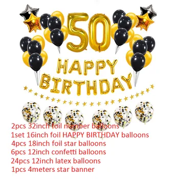 38pcs 32inch Laimīgs 50 Dzimšanas dienu, Folija Baloni Melnā Zelta Lateksa Balonu Skaits 50. Gadiem Puse Rotājumi Vīrietis Sieviete Piederumi