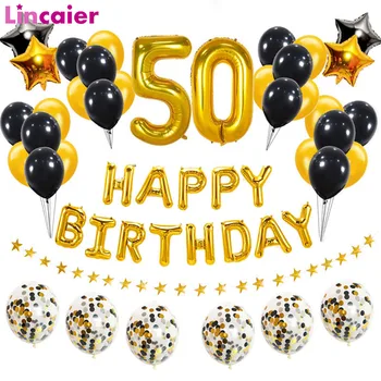 38pcs 32inch Laimīgs 50 Dzimšanas dienu, Folija Baloni Melnā Zelta Lateksa Balonu Skaits 50. Gadiem Puse Rotājumi Vīrietis Sieviete Piederumi