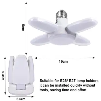 38W Mini LED Garāžas Gaismas Deformējami Ventilators Griestu Lampa E27 4 Panelis Rūpniecības Gaismas Noliktava, Darbnīca Locīšanas Lampas Spuldzes 85-265v