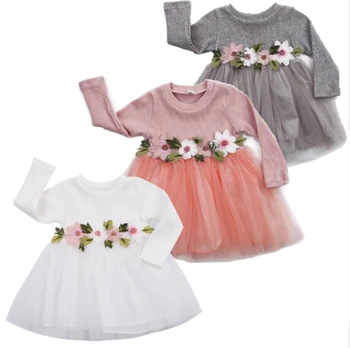 3Colors-1gb Baby Meitenes Saģērbt Cute Ziedu Dzimšanas dienas svinības Princese Grezna Balles Kleita 3M-3Y