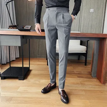 3Colors Britu Stila Business Casual Slim Fit Vīriešu Kleitu Bikses Formālās Valkāt Modes Visu Maču Taisni Biroja Bikses Kungi