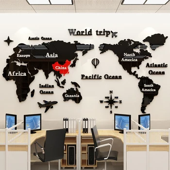 3D Akrila Pasaules Kartes, Sienas Uzlīmes, Office dekoratīvās glezniecības Korporatīvo kultūru, sienu Dzīvojamā istabā pašlīmējošas sienas uzlīmes