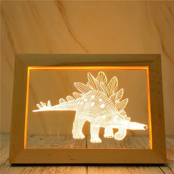 3D Dinozauru Briežu Pūce Foto Rāmis LED Nakts Gaismas Koka Galda, Galda noformēšana ar USB Kabeli, Akrila Plakanā Bērniem Ziemassvētku Dāvanu