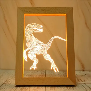 3D Dinozauru Briežu Pūce Foto Rāmis LED Nakts Gaismas Koka Galda, Galda noformēšana ar USB Kabeli, Akrila Plakanā Bērniem Ziemassvētku Dāvanu