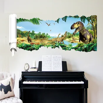 3D Dinozauru Pasauli, sienas uzlīmes bērniem, Bērnu istabas, dzīvojamā istaba fona dekorēšana mājas sienas uzlīmes, uzlīmes tapetes