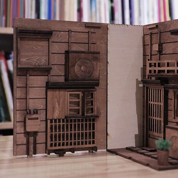 3D DIY Iela Aizmugurē Joslu Grāmatu plaukts Koka Samontēti Modelis Grāmatplauktu Mājās, Galda Dekori - B Tipa S/ M