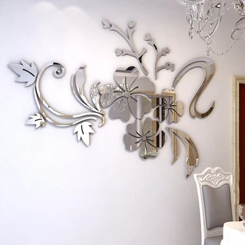 3D DIY Mākslas Plūmju Ziedu Spogulis Sienas Uzlīmes pašlīmējošās Akrila Tapetes Mūsdienu Spogulis Sienas Uzlīmes
