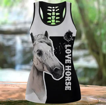 3D Drukas Modes Dzīvnieku Mīlestība Zirgu Mākslas Melna Balta Sievietes Dobi Tanktop & Legging Hipster Brīvā laika Sieviešu Sexy Veste Drēbes S-29