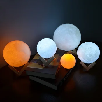3D Drukas Radošu Pieskārienu Pārslēgt Mēness Gaismu Uzlādējams Mēness Lampas LED Nakts Gaisma Ziemassvētku Guļamistaba Dekorēšana Dzimšanas dienas Dāvana