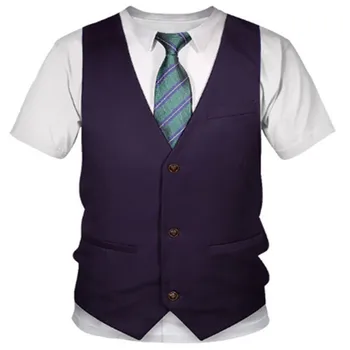 3D Drukas T Gadījuma Īsām Piedurknēm tauriņu 3D T krekli Vasaras Vīriešu T kreklu, Uzvalku Retro Tie Atbilstu Streetwear Smieklīgi Viltus Uzvalks Augšu