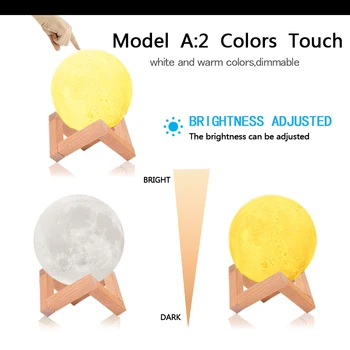 3D Drukāšana 16 Krāsas RGB Led Mēness Gaisma ar Statīvu Remote & Touch Kontroli USB Rechargeble Mēness Lampas Nakts Gaisma Bērniem Dāvanu