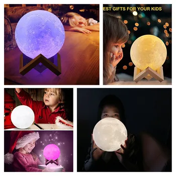 3D Drukāšana 16 Krāsas RGB Led Mēness Gaisma ar Statīvu Remote & Touch Kontroli USB Rechargeble Mēness Lampas Nakts Gaisma Bērniem Dāvanu