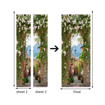 3D Durvju Uzlīmes Tapetes, Sienas Uzlīmes Mājas Dekors Art Sienas Gleznojums mazpilsētā Ziedi PVC Noņemams Sienas Plakātu Durvju Tapetes