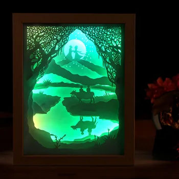 3D Gaismu Ēnu Papīra Griešanai Papīra Lampas, Nakts Gaisma Dobi Briežu LED Enerģijas Taupīšanas Lampa