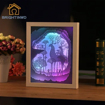 3D Gaismu Ēnu Papīra Griešanai Papīra Lampas, Nakts Gaisma Dobi Briežu LED Enerģijas Taupīšanas Lampa