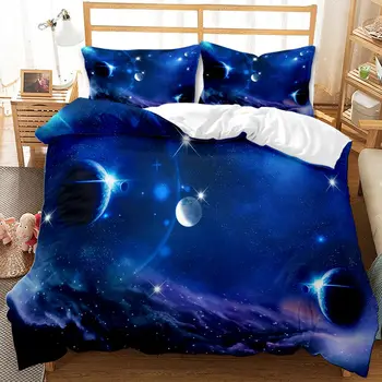 3D Galaxy queen Vienu karalis pilna izmēra dvīņu gultas piederumi mierinātājs komplekts luksusa sega sedz bērnu gultas