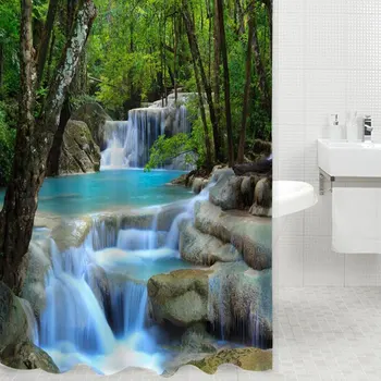 3D Izturīgs Dušas Aizkars Brīnumus, Ūdenskritumi Zaļo Dabas Ainavu Vannas istaba Mildewproof Poliestera Auduma Ar poliestera Audums