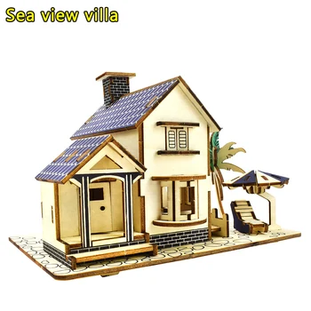 3D Koka Puzles, Rotaļlietas, Atjautības Arhitektūras DIY Sea View Villa Māju Būvniecība Modelis Bērniem, Puzles Izglītības Koka Rotaļlietas, Dāvanu