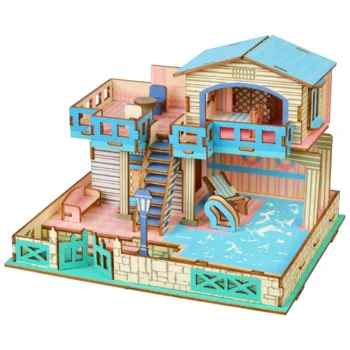 3D Koka Puzles, Rotaļlietas, Lāzera Griešana Jigsaw Arhitektūras Villa DIY Rokasgrāmata Montāžas Komplekts Kids Izglītojošās Koka Rotaļlietas Bērniem