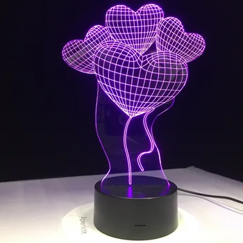 3D LED Lampa USB Nakts Mīlestības Sirds Baloni Radošo Valentīna Diena Dāvanu, 7 Krāsas, Mainot Lampas Akrila Jauno Gadu Mājas Dekoru