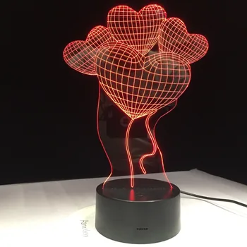 3D LED Lampa USB Nakts Mīlestības Sirds Baloni Radošo Valentīna Diena Dāvanu, 7 Krāsas, Mainot Lampas Akrila Jauno Gadu Mājas Dekoru
